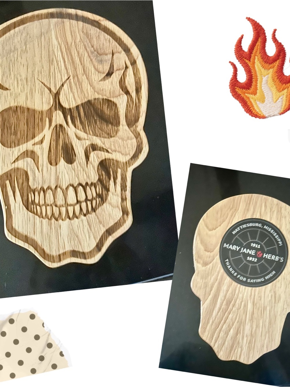 Mary Jane Wood-Grain Skull Wall Art on Black